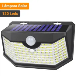 Solar-Powered Motion-Sensor Lights with 120 Leds, Reflector And 270° Wide-Angle Beam; IP65 Rating. Suitable for Outdoor Staircas