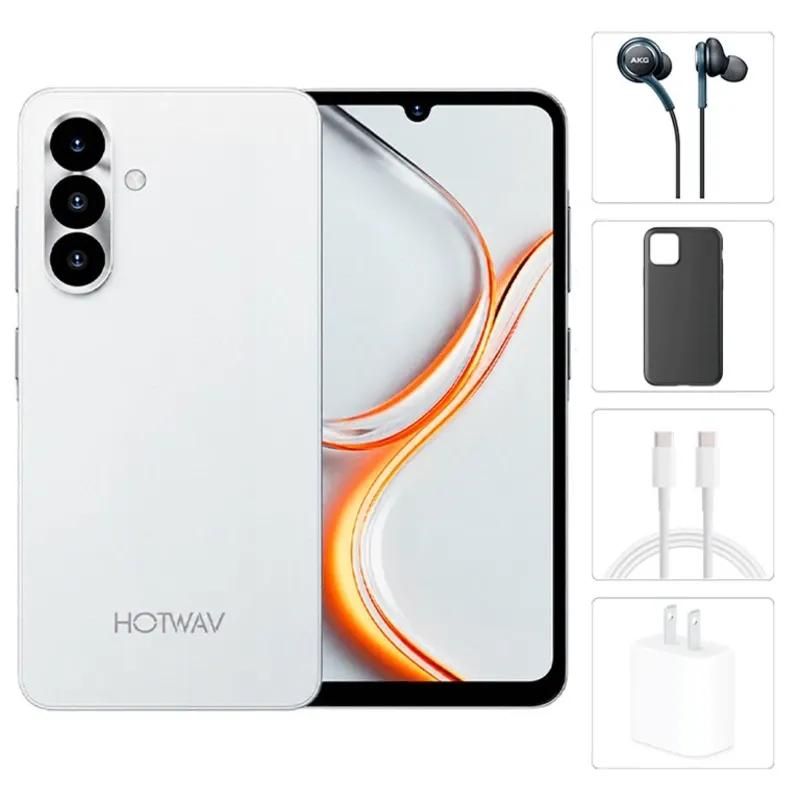 Teléfono HotWav A36, 3GB Ram, 128GB Almacenamiento, Con Cover, Mica y Audífonos - Blanco
