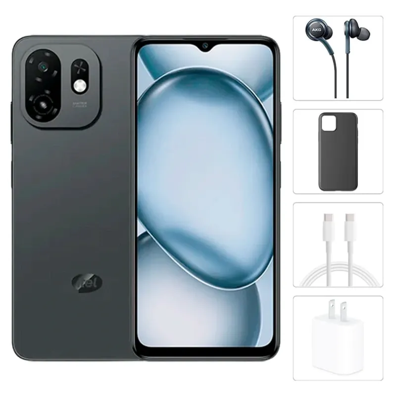 Teléfono Itel A100C, 3GB Ram Más 5GB Virtual, Total 8GB Ram, 128Gb Almacenamiento, Con Cover, Mica y Audífonos - Negro