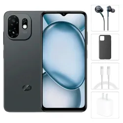Teléfono Itel A100C, 3GB Ram Más 5GB Virtual, Total 8GB Ram, 64Gb Almacenamiento, Con Cover, Mica y Audífonos - Negro