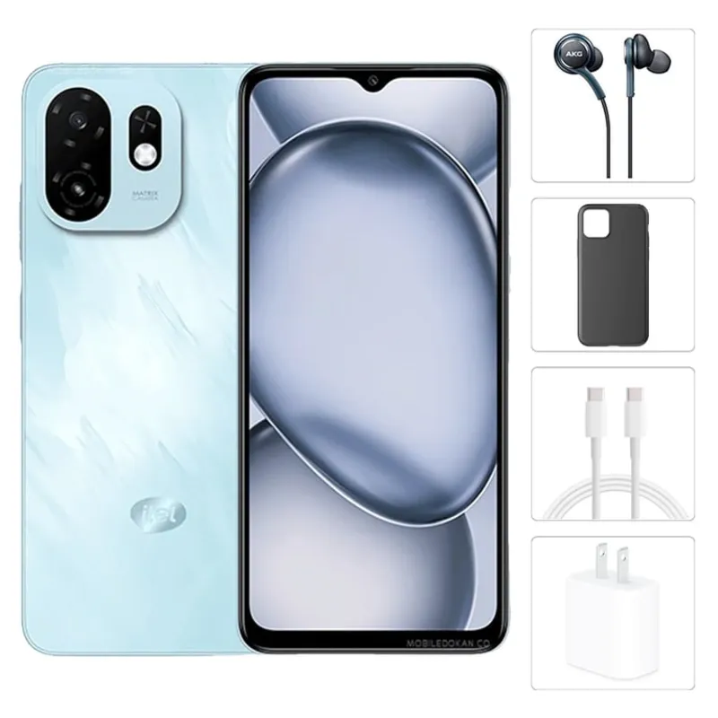 Teléfono Itel A100C, 3GB Ram Más 5GB Virtual, Total 8GB Ram, 64Gb Almacenamiento, Con Cover, Mica y Audífonos - Azul