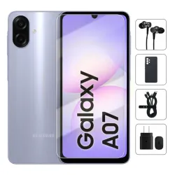 Teléfono Samsung Galaxy A07 EU A075F/DS 4Gb Ram, 64Gb Almacenamiento, Con Cover, Mica y Audífonos - Morado