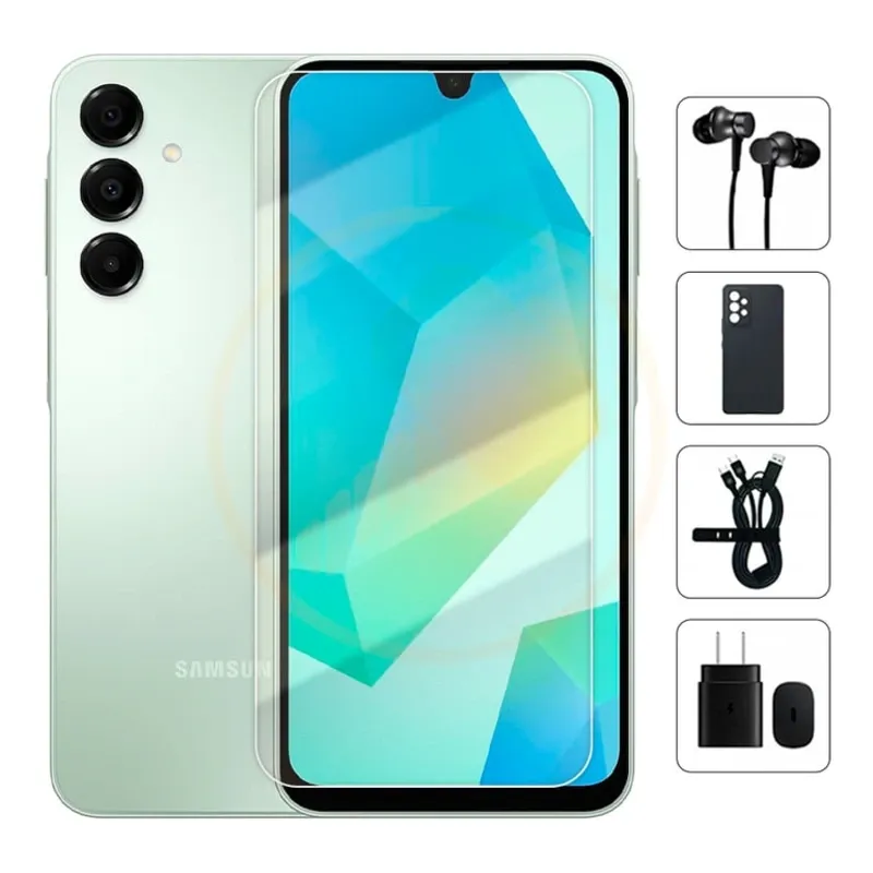 Teléfono Samsung Galaxy A16 4G A165M/DS Latin, 4Gb Ram, 128Gb Almacenamiento, Con Cover, Mica y Audífonos - Verde.