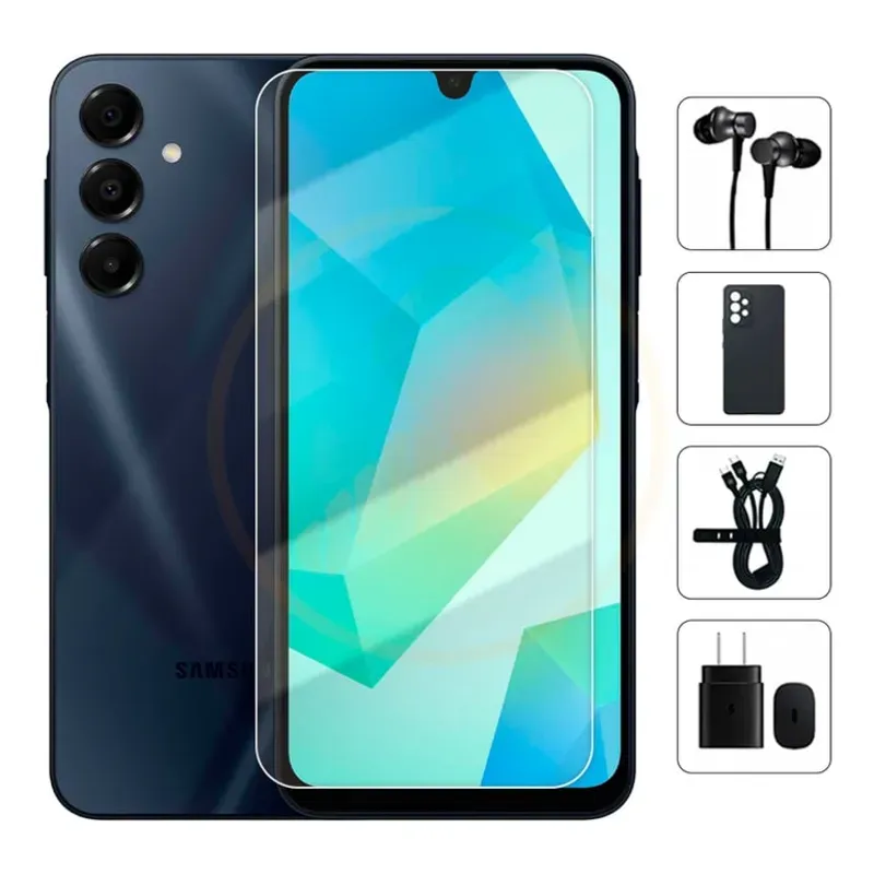 Teléfono Samsung Galaxy A16 4G A165M/DS Latin, 4Gb Ram, 128Gb Almacenamiento, Con Cover, Mica y Audífonos - Negro