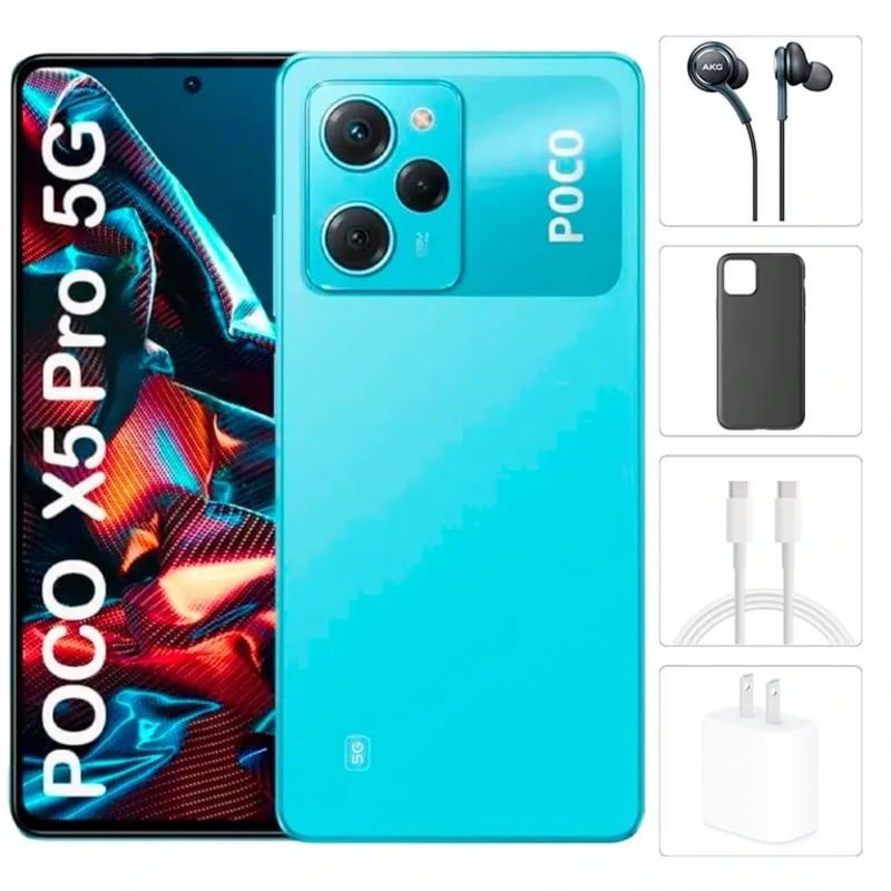 Teléfono Xiaomi Poco X5 Pro 5G, 6Gb Ram, 128Gb Almacenamiento, Con Cover, Mica y Audífonos - Azul