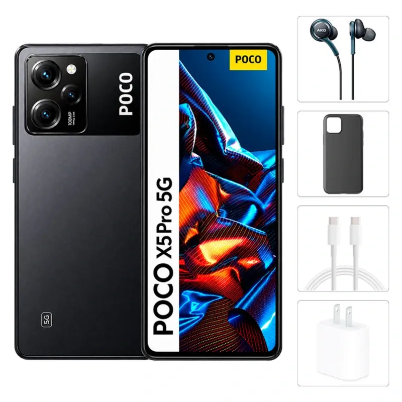 Teléfono Xiaomi Poco X5 Pro 5G, 6Gb Ram, 128Gb Almacenamiento, Con Cover, Mica y Audífonos - Negro
