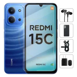 Teléfono Xiaomi Redmi 15C, 4Gb Ram + 4Gb virtual, Total 8Gb, 128Gb Almacenamiento, Con Cover, Mica y Audífonos - Azul