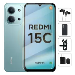 Teléfono Xiaomi Redmi 15C, 4Gb Ram + 4Gb virtual,Total 8Gb, 128Gb Almacenamiento, Con Cover, Mica y Audífonos - Verde