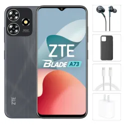Teléfono ZTE Blade A73 , 4GB Ram + 10GB Virtual, Total 14GB Ram, 128Gb Almacenamiento, Con Cover, Mica y Audífonos - Negro