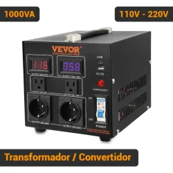Transformador Convertidor de Voltaje VEVOR 1000VA 110V-220V Step Up Down Compacto Negr