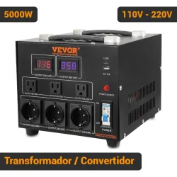 Transformador Convertidor de Voltaje VEVOR 5000W 110V-220V Step Up Down Universal Negro