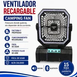 Ventilador de Camping Multifunción Hexagonal 20000mAh - Con Altavoz Bluetooth y Luz LED