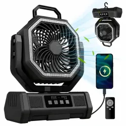 Ventilador Recargable Chenxi F39 con Batería de 20000 mAh, Luz LED, 4 Velocidades y Salida USB Negro