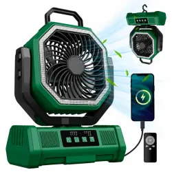 Ventilador Recargable Chenxi F39 con Batería de 20000 mAh, Luz LED, 4 Velocidades y Salida USB Verde