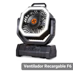 Ventilador Recargable F6 20000 mAh Con Linterna LED, 20000 mAh de Oscilación Automática con Batería con Control Remoto Negro