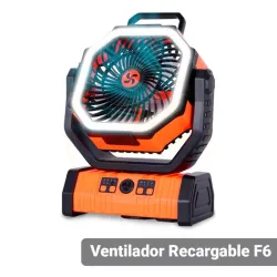 Ventilador Recargable F6 20000 mAh Con Linterna LED, 20000 mAh de Oscilación Automática con Batería con Control Remoto Naranja