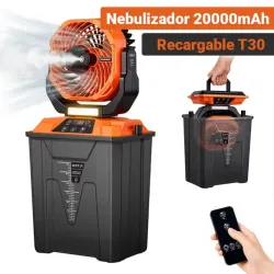 Ventilador Recargable T30 Nebulizador 3D ARC 20000mAh Con Luz, Oscilación 90° Y Control Remoto Naranja