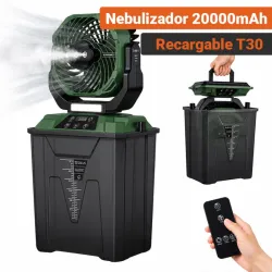 Ventilador Recargable T30 Nebulizador 3D ARC 20000mAh Con Luz, Oscilación 90° Y Control Remoto Verde