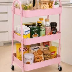 CARRITO ORGANIZADOR METÁLICO DE 3 NIVELES ROSADO