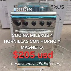 COCINA MILEXUS 4 HORNILLAS CON HORNO Y MAGNETO.