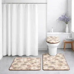 CORTINA DE BAÑO+SET DE 3 ALFOMBRAS PARA BAÑOS