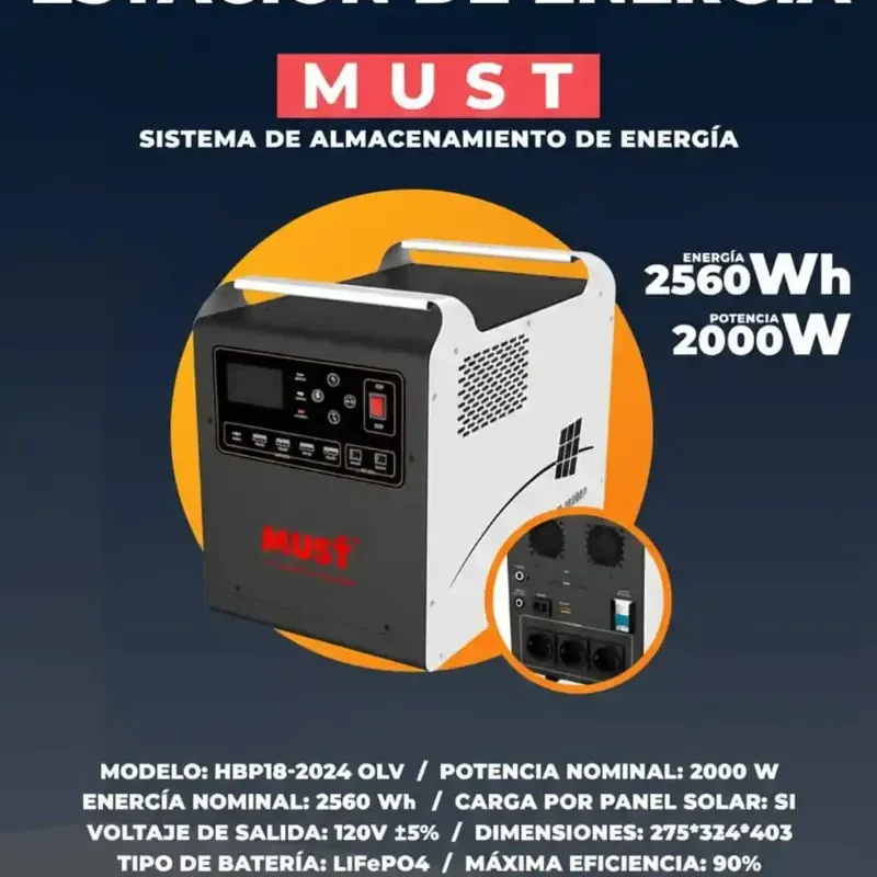 INVERSOR SOLAR MUST 2000W / BATERÍA 2560Wh (TODO EN UNO)