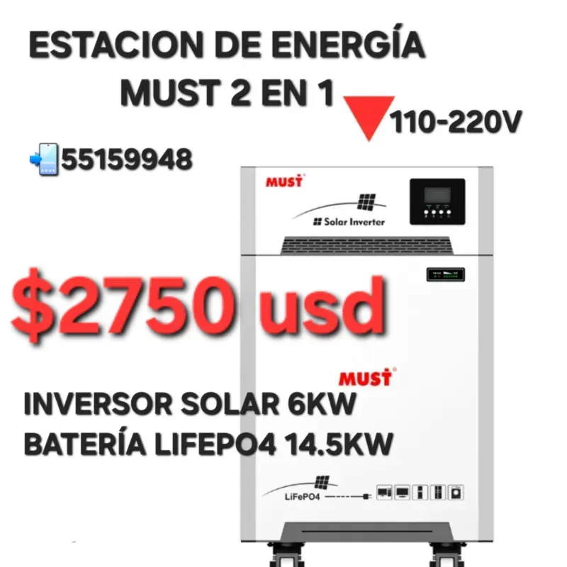 INVERSOR SOLAR MUST 6KW / BATERÍA 14.3KW (TODO EN UNO)