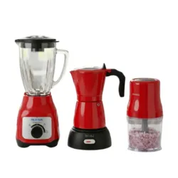 LICUADORA  ROJA + CAFETERA ELÉCTRICA ROJA + MINIPROCESADOR DECAKILA