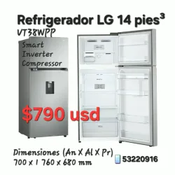 Refrigerador LG 14 pies Inverter, con dispensador.
