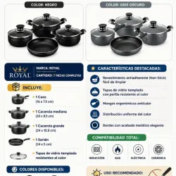 SET DE OLLAS ANTIADHERENTES ROYAL PARA INDUCCIÓN (7 PIEZAS)