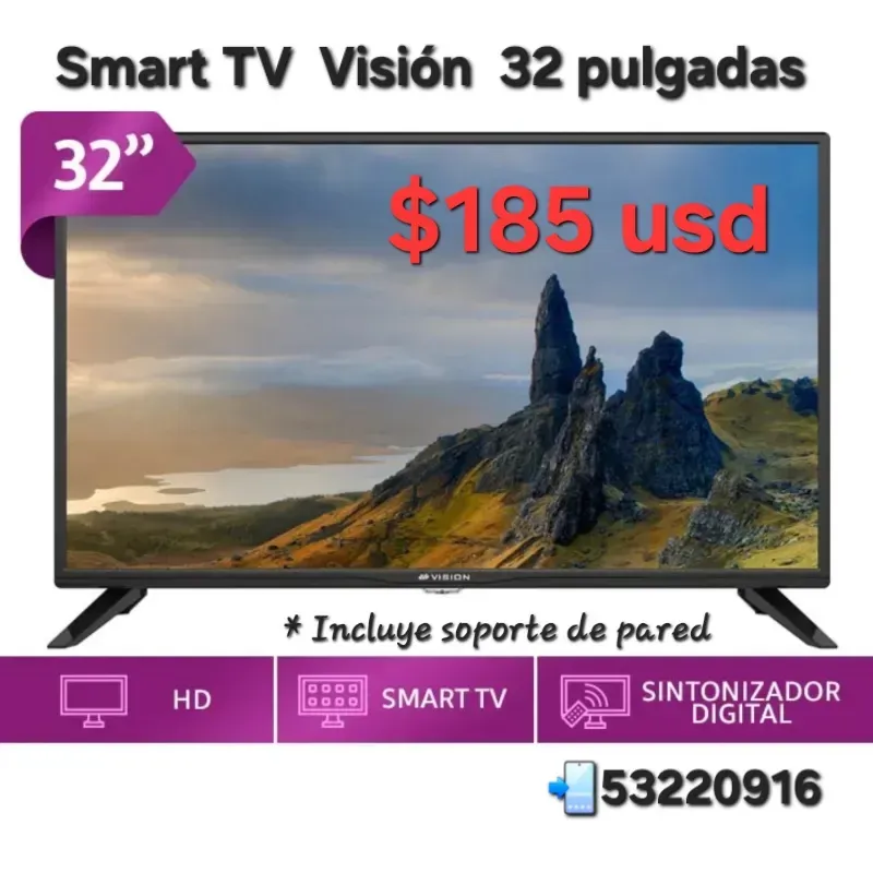 Televisor SmartTV Vision 32 pulgadas + Soporte. Cajita interna