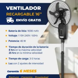Ventilador Recargable Eko de Pedestal 16"