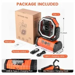VENTILADOR RECARGABLE PORTÁTIL F6 CON LUZ LED 20000mAh NARANJA