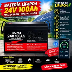 🔋🔋🔋Batería LifeP04 25.6 x 100A 2560Wh Bms Inteligente de Bluetooth para monitorear todos los estados de la batería como % de carga Temp Voltaje de las Pilas etc