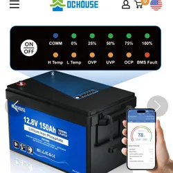 🔋🔋🔋Batería LifeP04 DCHOUSE 12.8v x 150Ah 1920Wh con BMS con bluetooth para controlar todos los estados de la batería como porciento de carga voltaje etc