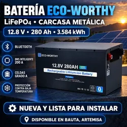 🔋🔋🔋Batería LifeP04 Edición Limitada Metal Case 12.8V 280Ah 3584Wh Con + de 15 mil ciclos de carga de vida útil Bms con Bluetooth para monitorear los estados de la batería como carga consumo etc