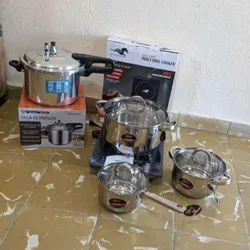 Combo de hornilla de inducción +juego de calderos+olla de 3 válvula de inducción y gas 