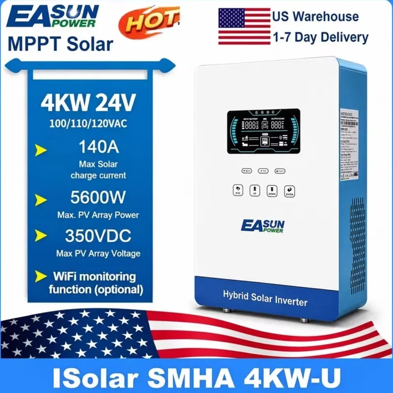 📦😱Inversor Híbrido EASun Power 4Kw 24V 120v 140Ah Carga Solar