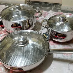 Juegos de calderos y sartén de acero inoxidable con sus tapas sirven para Induccion Inflarojo gas hornillas eléctricas