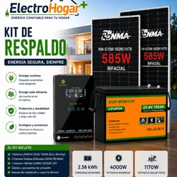 ⚡⚡⚡KIT CON TODO PARA LLEGAR E INSTALAR. * Inversor hibrido 4KW Almacenamiento de 2.5Kh y 1.2Kh en Paneles Total en el Dia  * 1 Batería 25.6v 100 amp  * Caja de Breakes con todas las protecciones(Breakes Ac 32 y 40ah, Breakes Dc 25 y 125ah, Supresor Dc y Protector de líneas) * 2 paneles de 585 w bifaciales Ronma * 4 parejas de conectores mc4. * 20m d cable solar. 💸 2900  Usd Ya con Montaje Incluido 👉Kit Disponibles No se quedé sin el Suyo👈