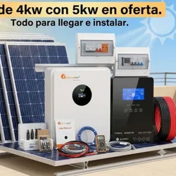 KIT CON TODO PARA LLEGAR E INSTALAR. * Inversor hibrido 4kw sumry negro. * Batería 24v 171amp Inteligente de Pared con todos sus accesorios y cables. * Caja de Breakes con todas las protecciones(Breakes Ac 32 y 40ah, Breakes Dc 25 y 125ah, Supresor Dc y Protector de líneas) * 3 paneles de 575w bifaciales. * 4 parejas de conectores mc4. * 20m d cable