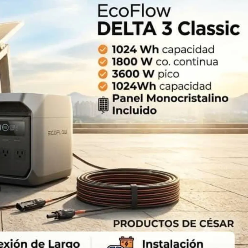 ⚡⚡☀️☀️Kit de EcoFlow + Panel Solar + Base para el Panel + cable Solar 10m + Montaje Incluido