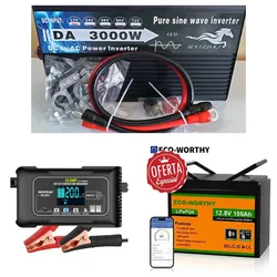 ⚡⚡🔥🔥Kit de Respaldo para tu Hogar de 1.2Kwh Batería LifeP04 Eco-Worthy 12.8 x 100Ah 1280Wh con bluetooth+ Convertidor de Onda Pura 3000W + Cargador Inteligente 20 Ah  ⚡Ideal para TV luces ventiladores Levantar el refri o la nevera para de horas 