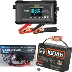 ⚡⚡🔥🔥Kit de Respaldo para tu Hogar de 1.2Kwh Batería LifeP04 Humsienk 12.8 x 100Ah 1280Wh + Convertidor de Onda Pura 3000W + Cargador Inteligente 20 Ah  ⚡Ideal para TV luces ventiladores Levantar el refri o la nevera para de horas etc