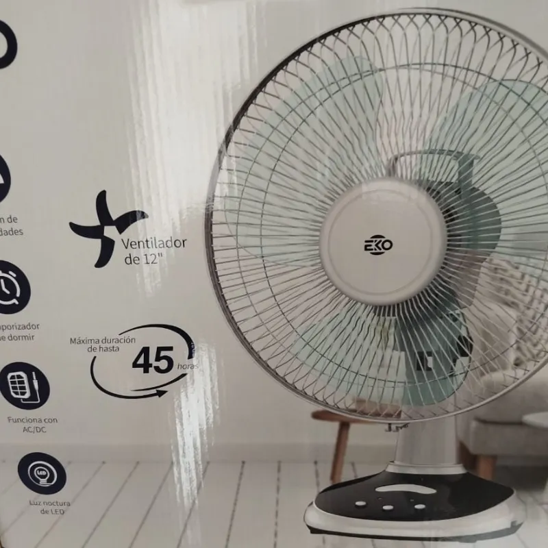 ✅Ventilador Recargable de Mesa 12 Pulgadas ✅Eko 🔋Batería de Lithio duración de 👉3 era Velocidad 8H 👉2 da Velocidad 12H 👉1 era Velocidad más de 20H