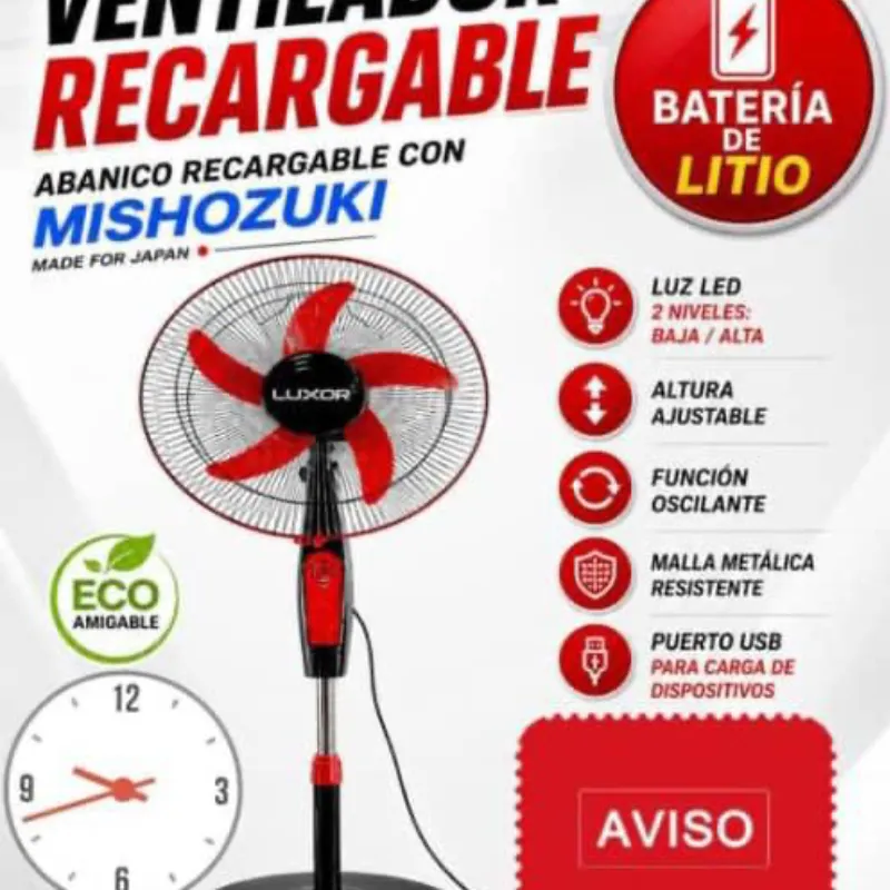 📦Ventilador recargable ✅Marca Luxor 🔋Duración 8h