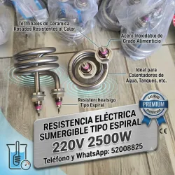 Resistencia eléctrica sumergible tipo espiral 240V 2500W