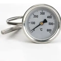 Termómetro analógico de capilar (lectura remota) diseñado para medir temperaturas de hasta 600°C.
