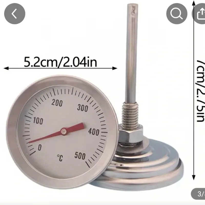 Termometro de Acero Inoxidable Medidor de Temperatura 0-500 Grados Celsius Lectura Instantanea....