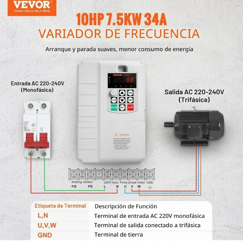 Variador de Frecuencia VFD 7.5KW 10HP 35A